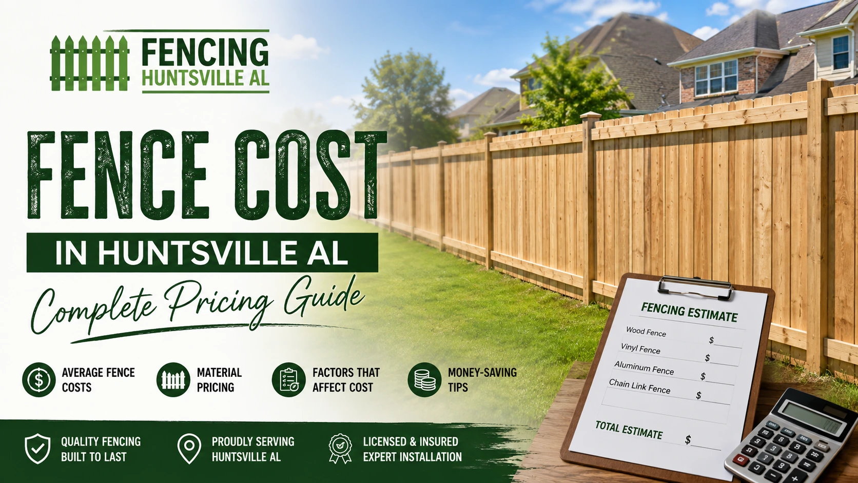 Fence Cost in Huntsville AL, Complete Pricing Guide